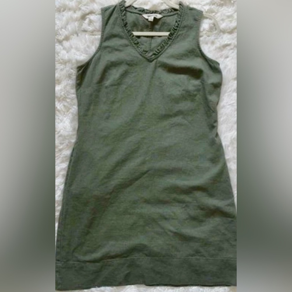 Briggs New York Linen Blend Sleeveless Shift Dress Green Ruffle Neck Size‎ Small - Picture 5 of 11